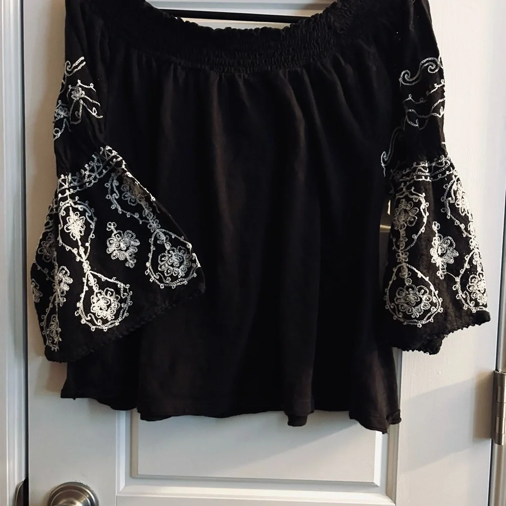 Free People Acapulco Embroidered Off The Shoulder Bell Sleeve Boho Blouse S - Picture 5 of 7
